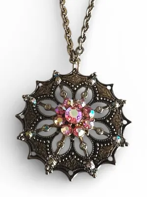 Artisan Crafted Starburst Rhinestone Flower Pendant Necklace Vintage Style NWT thumbnail 1