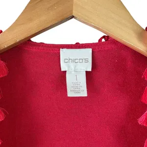Chico’s Coral Linen Blend Open Front Tassel Cardigan Lightweight Size 1 Medium thumbnail 5