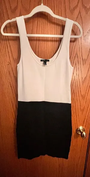 Mango Two-Tone White and Black Tank Mini Dress thumbnail 1