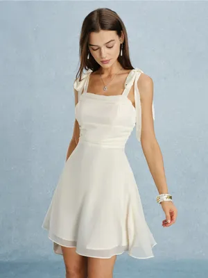 Rihoas Apricot Square Neck Tie Strap Mini Dress thumbnail 3