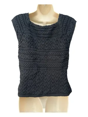 White House | Black Market Outlet Chic Capsule Vest Knit Top Textured Sleeveless Sweater Black Small thumbnail 3