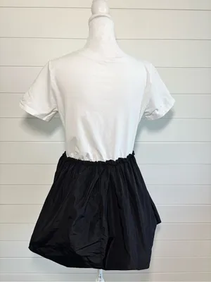 ROCK White Graphic Mini Dress Black Bubble Skirt Cotton Blend Size M thumbnail 5