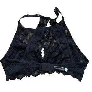 Jenny Jen Black Embroidered Floral Lace RACERBACK PADDED BRALETTE Spandex SZ L thumbnail 7