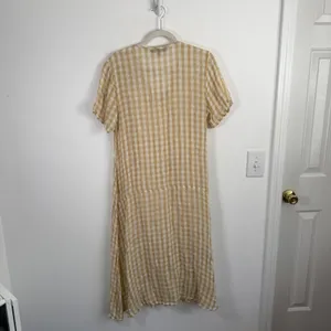 Flax 100% Linen Beige Tan Gingham Midi Dress Coastal Lagenlook Womens Small thumbnail 8