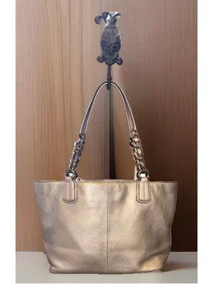 Y2K Coach Chelsea Metallic Champagne Purple Double Handle Tote thumbnail 2