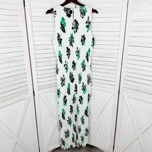Banana‎ Republic Crinkle Pleat Chiffon Floral Maxi Dress White Green XL thumbnail 12