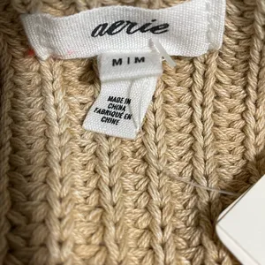 Aerie Sweater Chunky Deep V Neck Oversized 100% Cotton Beige M NWT thumbnail 6