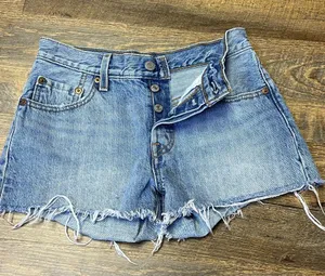 Levi's 501 Denim Cut Off Jean Shorts Women's Size 24 Raw Hem Booty Button Fly thumbnail 1