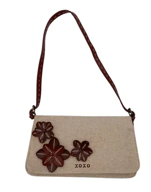 Vintage XOXO Y2K Mini Bag Purse Cotton Jute Fabric Flower Applique Retro 2000s thumbnail 1