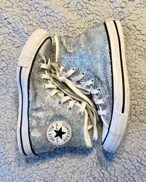 Converse Chuck Taylor All Star Silver Sequin High Tops. Rare Limited Edition. thumbnail 1