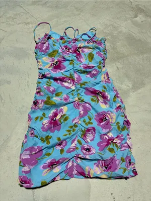 Zara Blue Floral Ruched Mini Dress small thumbnail 6