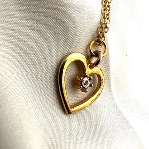Gold tone heart rhinestone pendant necklace thumbnail 4