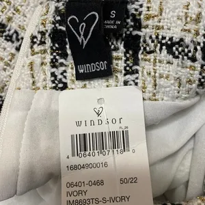 NEW Windsor Ivory Black Gold Metallic Tweed Plaid Mini Pencil Skirt Size S thumbnail 4