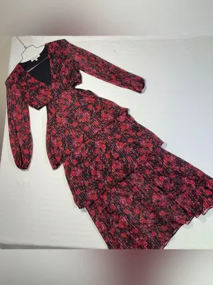 Haute Nites Floral Tiered Cutout Maxi Dress Small Flowy Fairy Party Going Out thumbnail 3