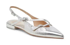 NEW Dolce Vita Pamla Sling Back Metallic Leather Flats Shoes Silver US 8.5 thumbnail 1