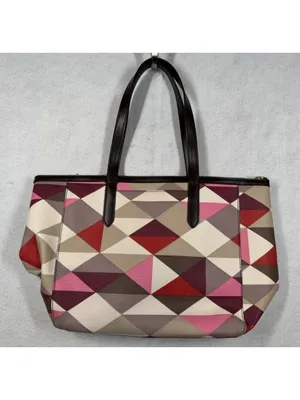 Fossil Sydney Shopper Tote Bag Red Multicolor Geometric Pattern with Key Charm thumbnail 2