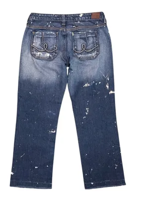 Hippie Vintage Y2K Paint Splatter Straight Leg Jeans Size 29 100% Cotton Raw Hem thumbnail 4