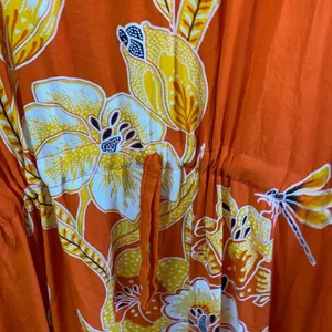 KA Kenanga Ayu‎ Kaftan Dress OSFM Orange Floral Boho Maxi Caftan Cover Up NWT thumbnail 2