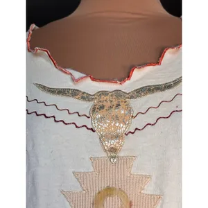Vintage Cream Western Graphic Tee XL‎ USA Made Desert Boho Shirt Beaded Festival thumbnail 9