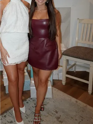 Amanda Uprichard Bethany Vegan Leather Skort Romper in Burgundy Red thumbnail 2