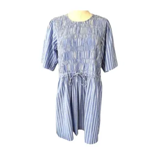 Apiece Apart Adorna Smocked Striped Cotton Mini Dress Blue White Size Medium thumbnail 3