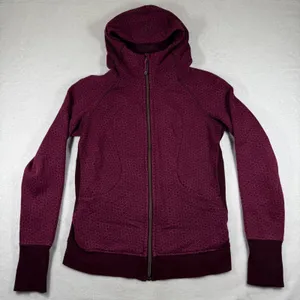 Lululemon Scuba Hoodie Full Zip Burgundy Dotted Fleece Sweatshirt Womens Size 10 thumbnail 1