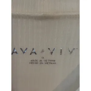 Ava & Viv Womens 1X Striped‎ Mock Neck Ribbed Long Sleeve Top Cream Black thumbnail 2
