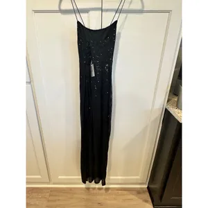 Just Quella Dressy cocktail Black Sequin Maxi Dress Halter Criss Cross Back High Slit New S thumbnail 3