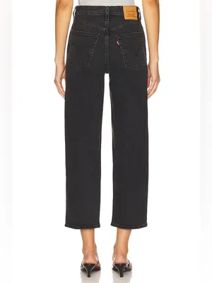 Levi's Ribcage Straight Ankle Jeans Black High Rise Stretch Cropped Denim 28 thumbnail 4