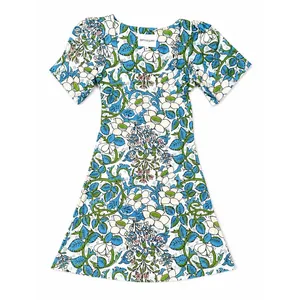 Smith & Quinn XS Blue Floral Mini Dress Puff Sleeve Square Neck Fit & Flare thumbnail 4