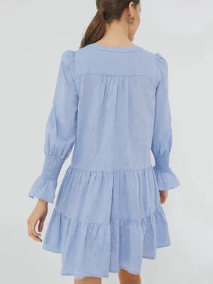 Pomander Place kenzo chambray Light Blue Tiered Long-Sleeve Dress size S EUC thumbnail 2