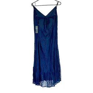 NWT Lulus Zahria Navy Blue Lace Button Front Midi Dress - Size Large thumbnail 8