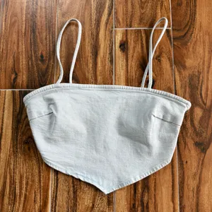 Zara NWT Light Denim Chambray Crop Top Size M thumbnail 4