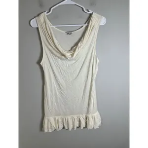 Banana Republic Womens Cream Rayon Cowl Neck Ruffle Hem Tank Top Small 858926-00 thumbnail 2