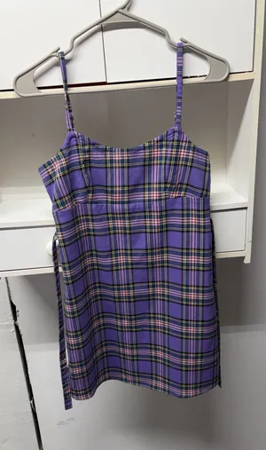 Brandy Melville Dress Mini Plaid Purple thumbnail 1