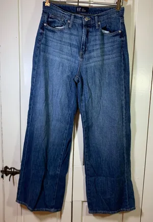 Gap Womens High Rise Wide Leg Jeans Medium‎ Wash Blue 100% Cotton 4/27 Regular thumbnail 1