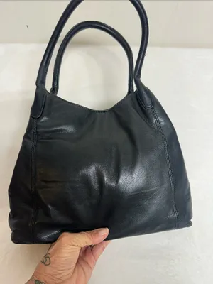 Black Hobo Leather Shoulder Bag with Double Handles thumbnail 3