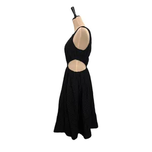 Maeve by Anthropologie Black Textured Cutout Midi Dress Size M thumbnail 3
