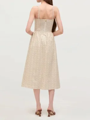 HILL HOUSE (NWT) The Juliana Midi Dress in Basketweave, Beige/White, Size M thumbnail 2