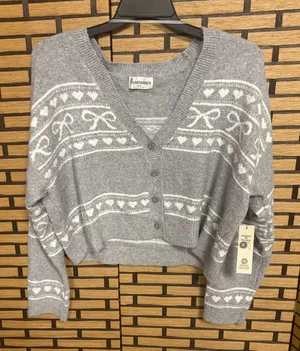 No Boundaries Gray Bow Print Button Front Cardigan Size XL‎ thumbnail 1
