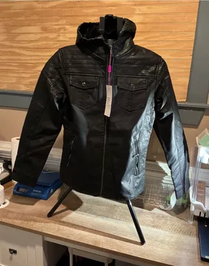 Danesi Black Hooded Faux Leather Jacket Size M thumbnail 1