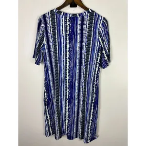 Snoskins‎ T-Shirt Dress Womens L Blue Abstract Stripe Short Sleeve Stretch Artsy thumbnail 4