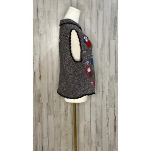 Erika Vintage Christmas Sweater Vest Women's Large Gray Snowman‎ & Santa Design thumbnail 2