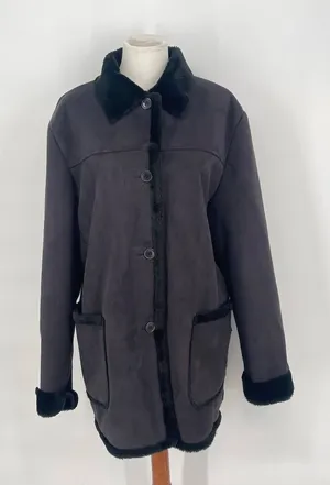 J Percy Vtg Black‎ Faux Suede Fur Lining Trim Coat Size Women XL thumbnail 1