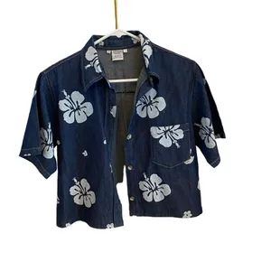 palmwave hawaii denim island tropical shirt hibiscus print vacation Coastal thumbnail 5
