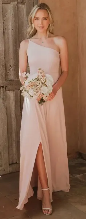 Show Me Your Mumu NWOT Shannon One Shoulder Formal Dress Maxi Size XS Dusty Blush Crisp thumbnail 1