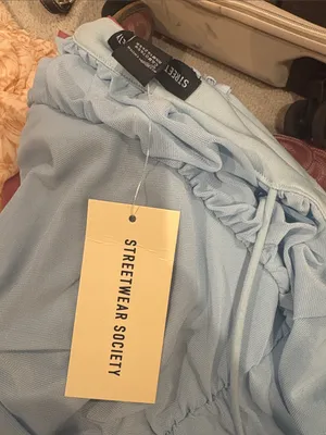 Streetwear Society Light Blue Ruched Spaghetti Strap Mini Dress thumbnail 3