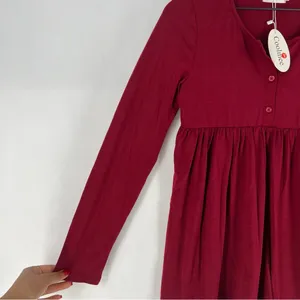 Coolmee‎ Soft Stretch Burgundy Pleated Babydoll Long Sleeve Henley Tunic Top thumbnail 5