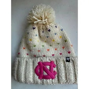 47 Brand UNC Tarheels Knit Pom Pom Beanie Hat with Multicolor Heart Pattern thumbnail 2