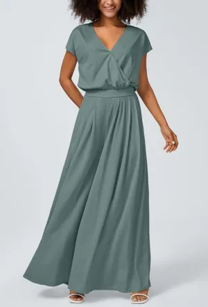 NWOT Halara Blue V Neck Short Sleeve Wide Leg Flowy Waffle Casual Jumpsuit thumbnail 1
